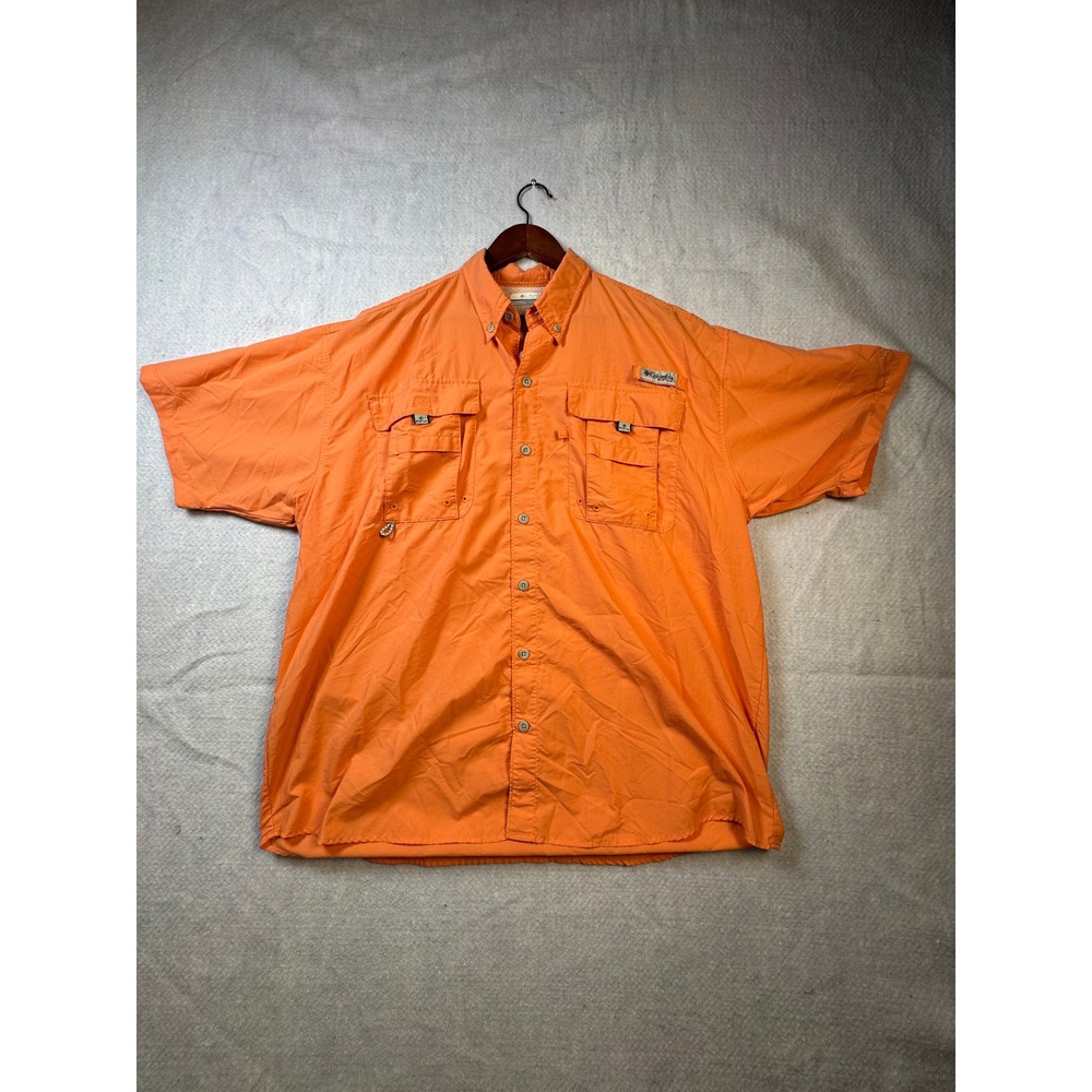 Columbia PFG Bahama II Fishing Shirt Mens Large Orange Short Sleeve Button Down